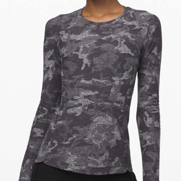 Lululemon Pullover Incognito Camo Long Sleeve Top Crew Neck Size 4 HTR Black - Picture 1 of 4